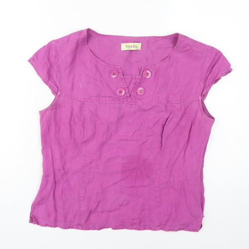 Viyella Women’s Pink Linen Blouse Size 12 Cap Sleeve