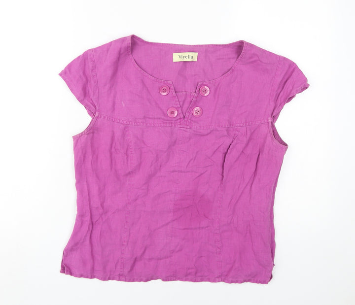 Viyella Women’s Pink Linen Blouse Size 12 Cap Sleeve