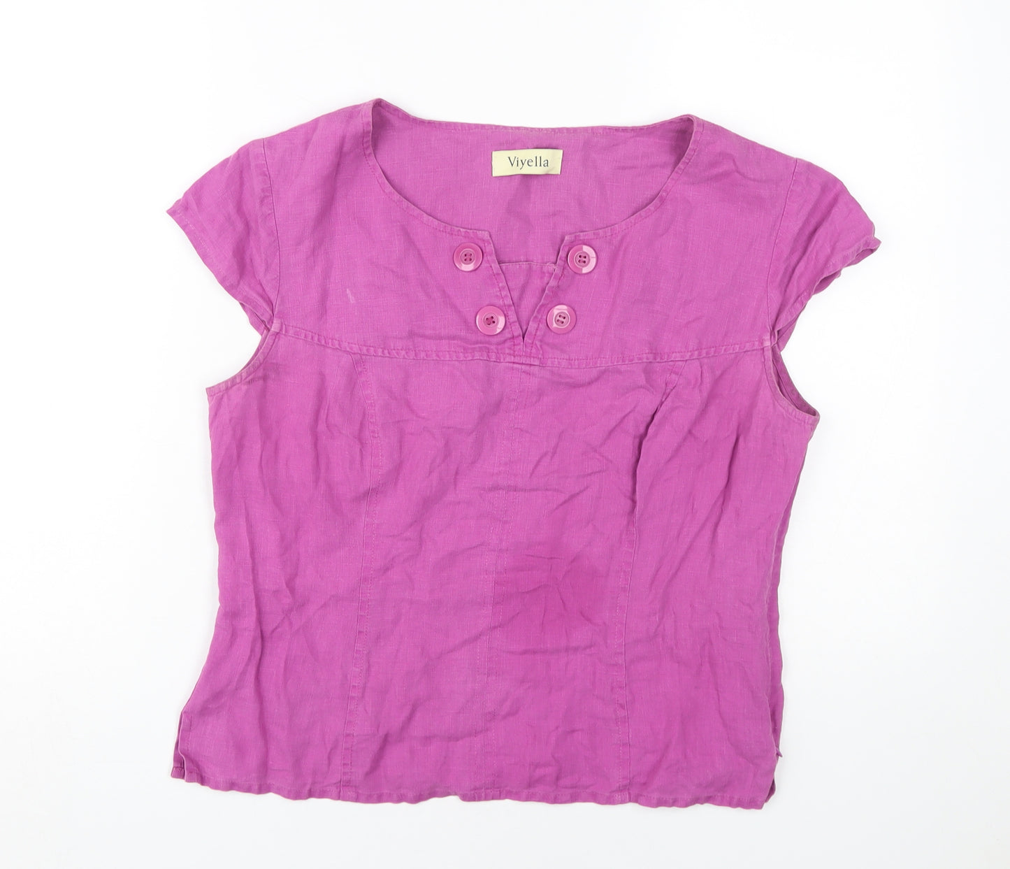 Viyella Women’s Pink Linen Blouse Size 12 Cap Sleeve