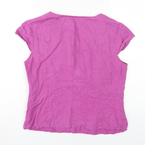 Viyella Women’s Pink Linen Blouse Size 12 Cap Sleeve