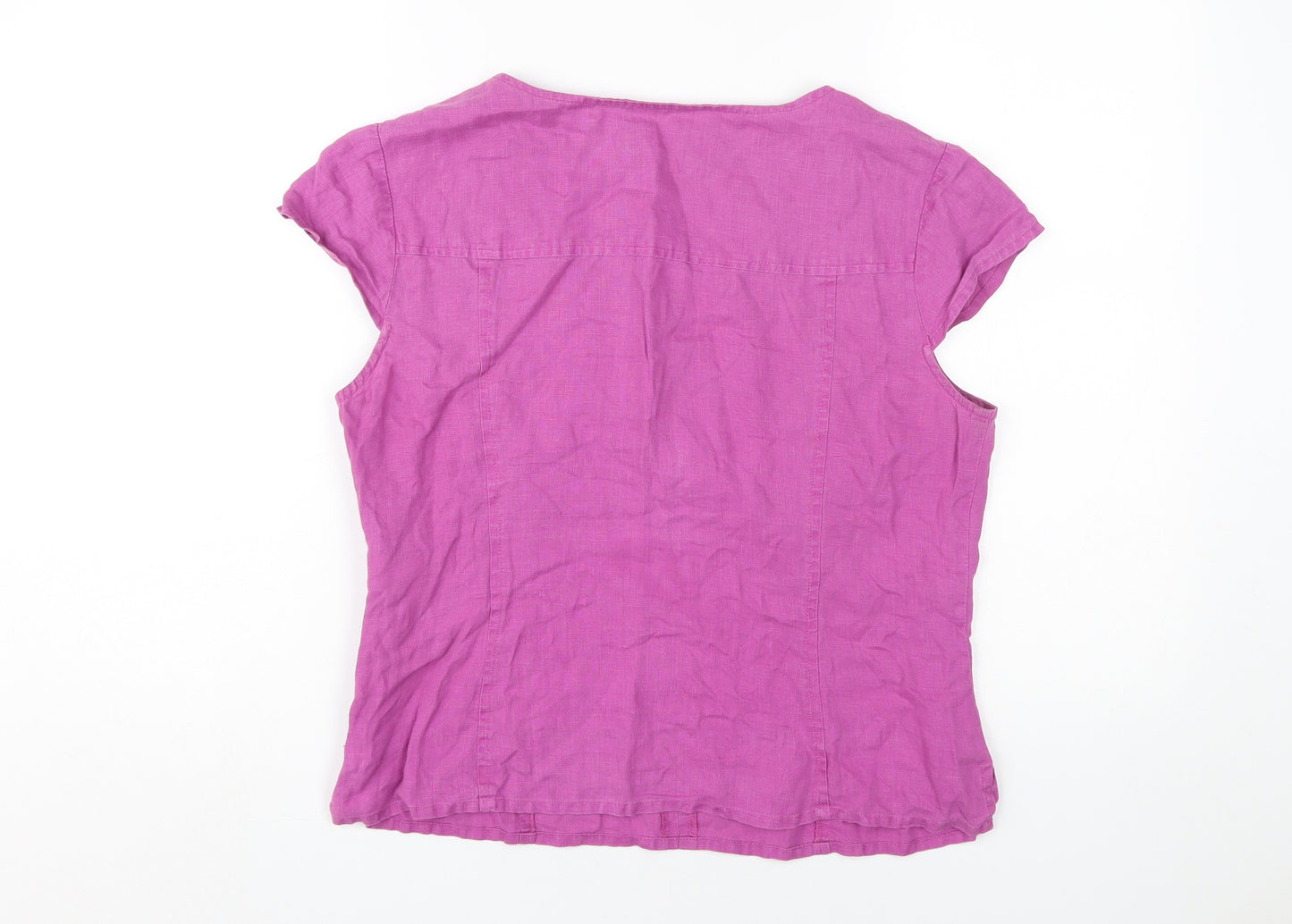 Viyella Women’s Pink Linen Blouse Size 12 Cap Sleeve