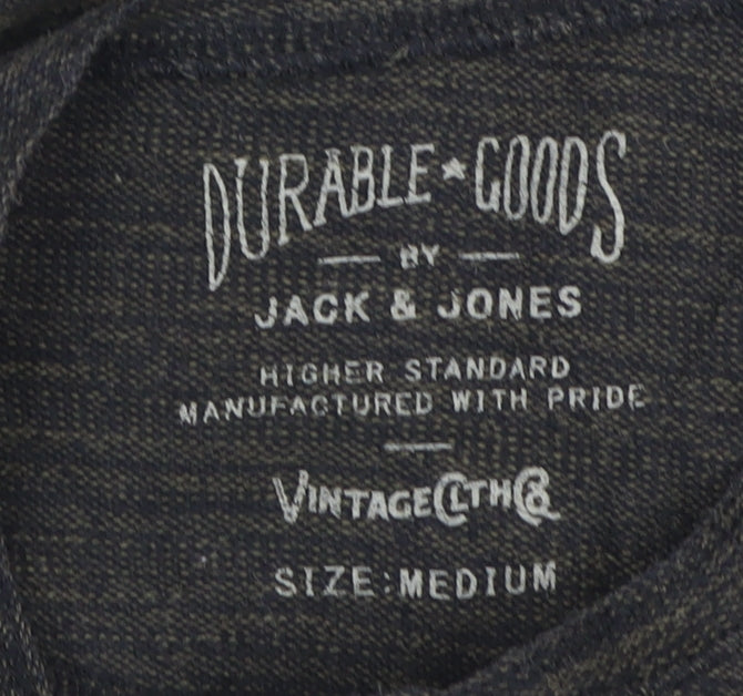 Jack & Jones Men's Black Cotton Henley T-Shirt, Medium