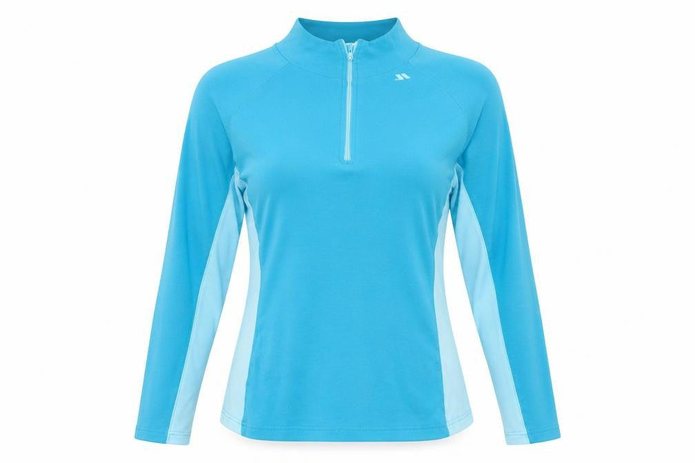 Front view of Trespass Women's Blue Colourblock Mock Neck Sweatshirt L