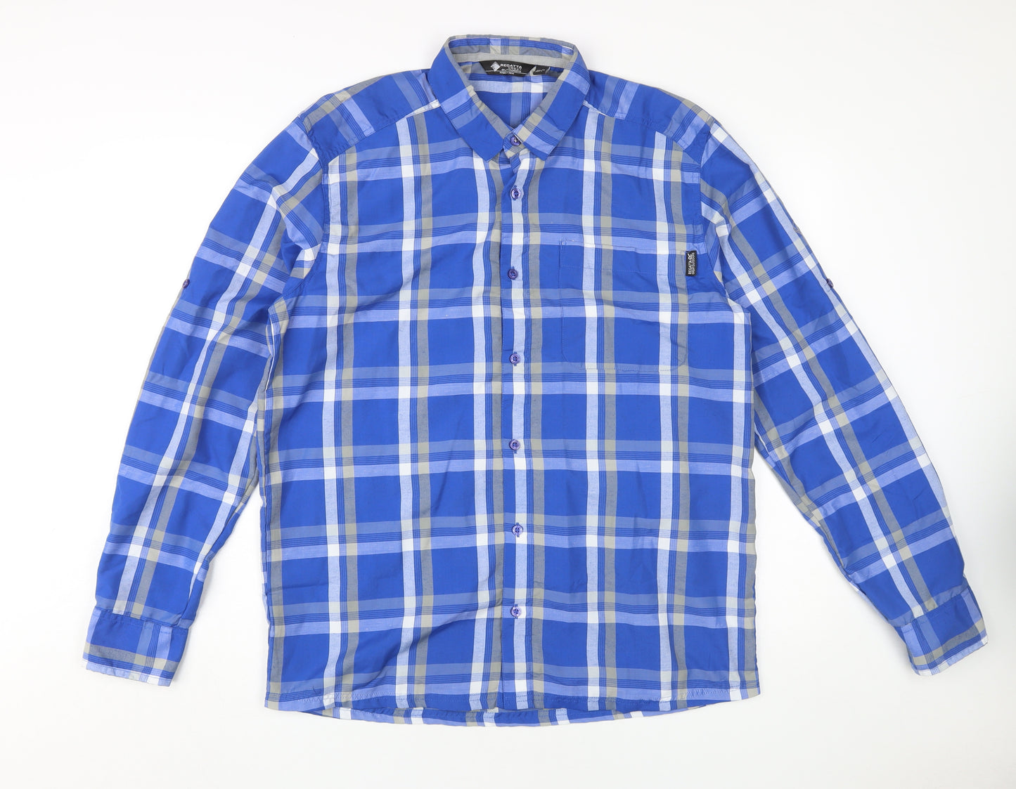 Regatta Men's Blue Plaid Long Sleeve Shirt L