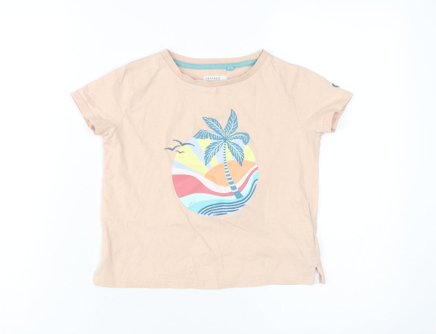 FatFace Girls' Beige Graphic Print T-Shirt, 5-6 Years, Casual