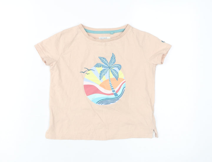 FatFace Girls' Beige Graphic Print T-Shirt, 5-6 Years, Casual