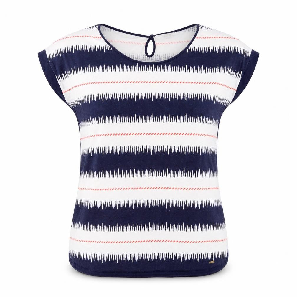 Front view of Tommy Hilfiger Women's Blue Striped T-Shirt, size 12