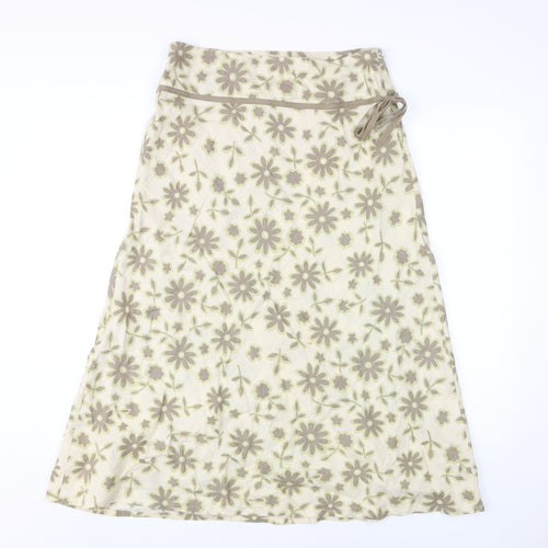 Boden Women's Beige Floral Linen Midi A-Line Skirt Size 12