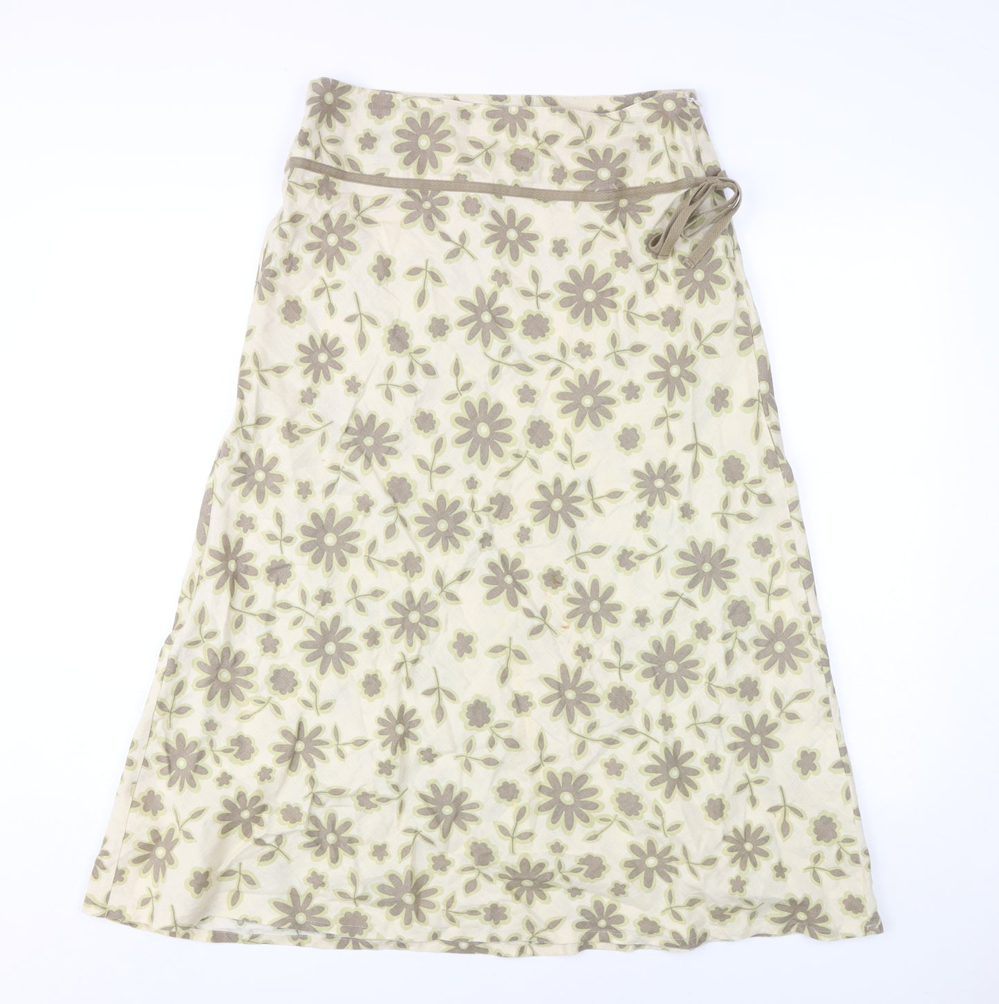 Boden Women's Beige Floral Linen Midi A-Line Skirt Size 12