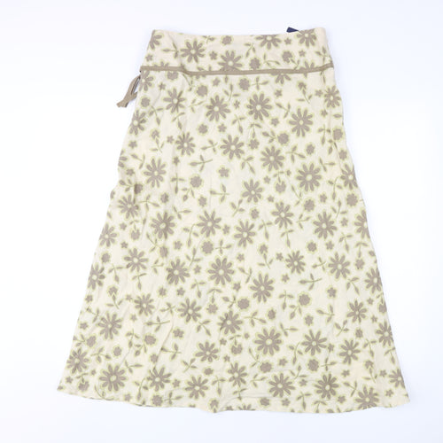 Boden Women's Beige Floral Linen Midi A-Line Skirt Size 12