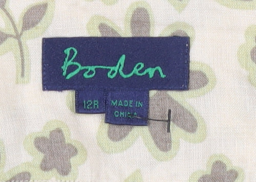 Boden Women's Beige Floral Linen Midi A-Line Skirt Size 12