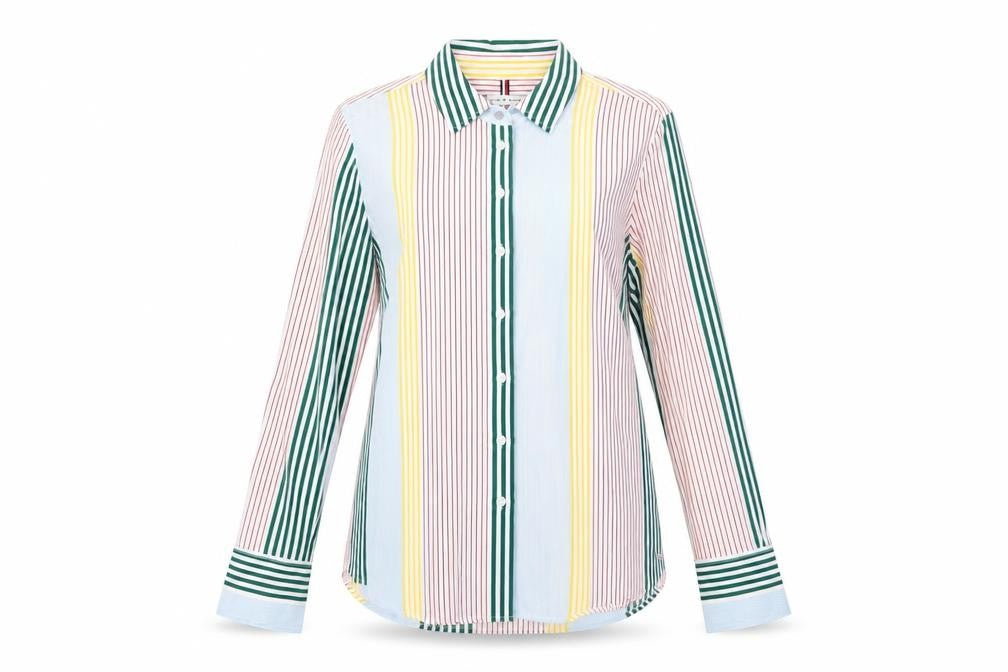 Front view of Tommy Hilfiger Women's Multicoloured Striped Button-Up, size 6