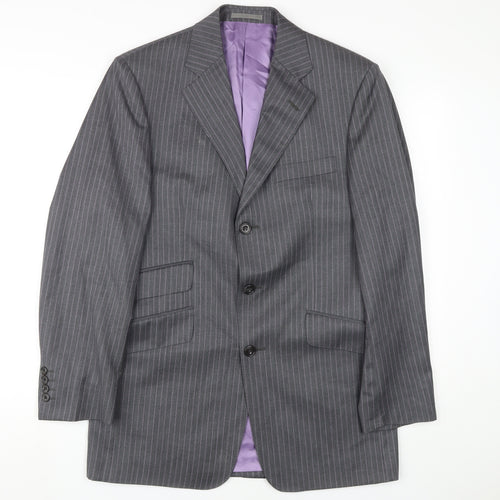 Aquascutum Men's Grey Striped Wool Blazer 38R