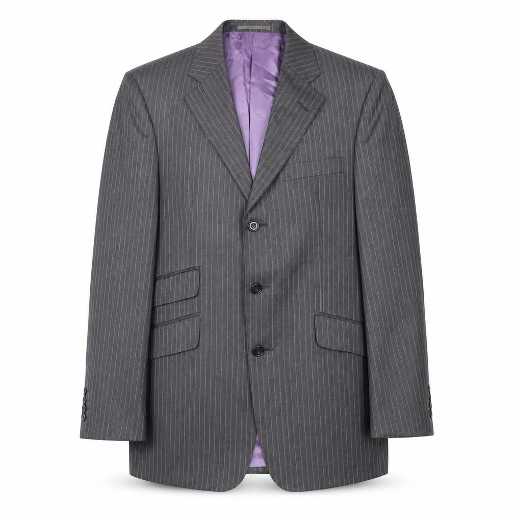 Front view of Aquascutum Men's Grey Striped Wool Blazer 38R