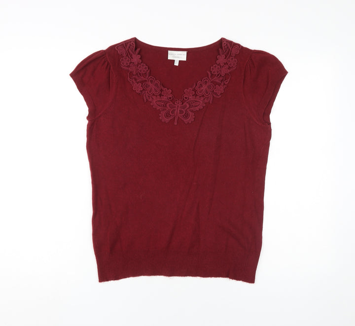 Laura Ashley Women's Red Short Sleeve Knit Blouse UK 14