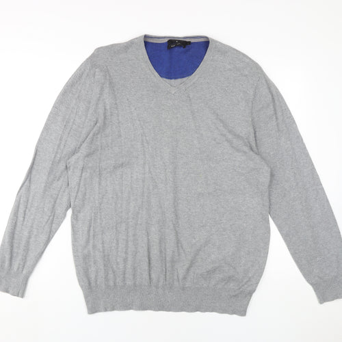Jeff Banks Men's Grey V-Neck Pullover, Size L, Cotton