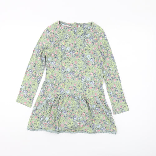 Fat Face Girls Green Floral Cotton Dress 6-7 Years