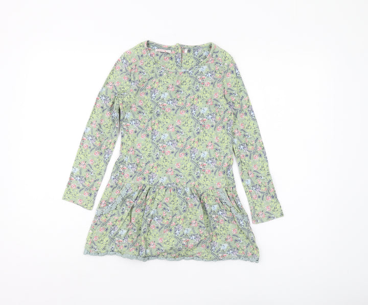 Fat Face Girls Green Floral Cotton Dress 6-7 Years