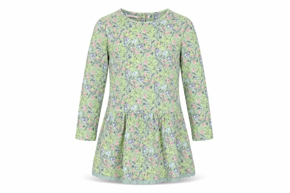 Fat Face Girls Green Floral Cotton Dress 6-7 Years