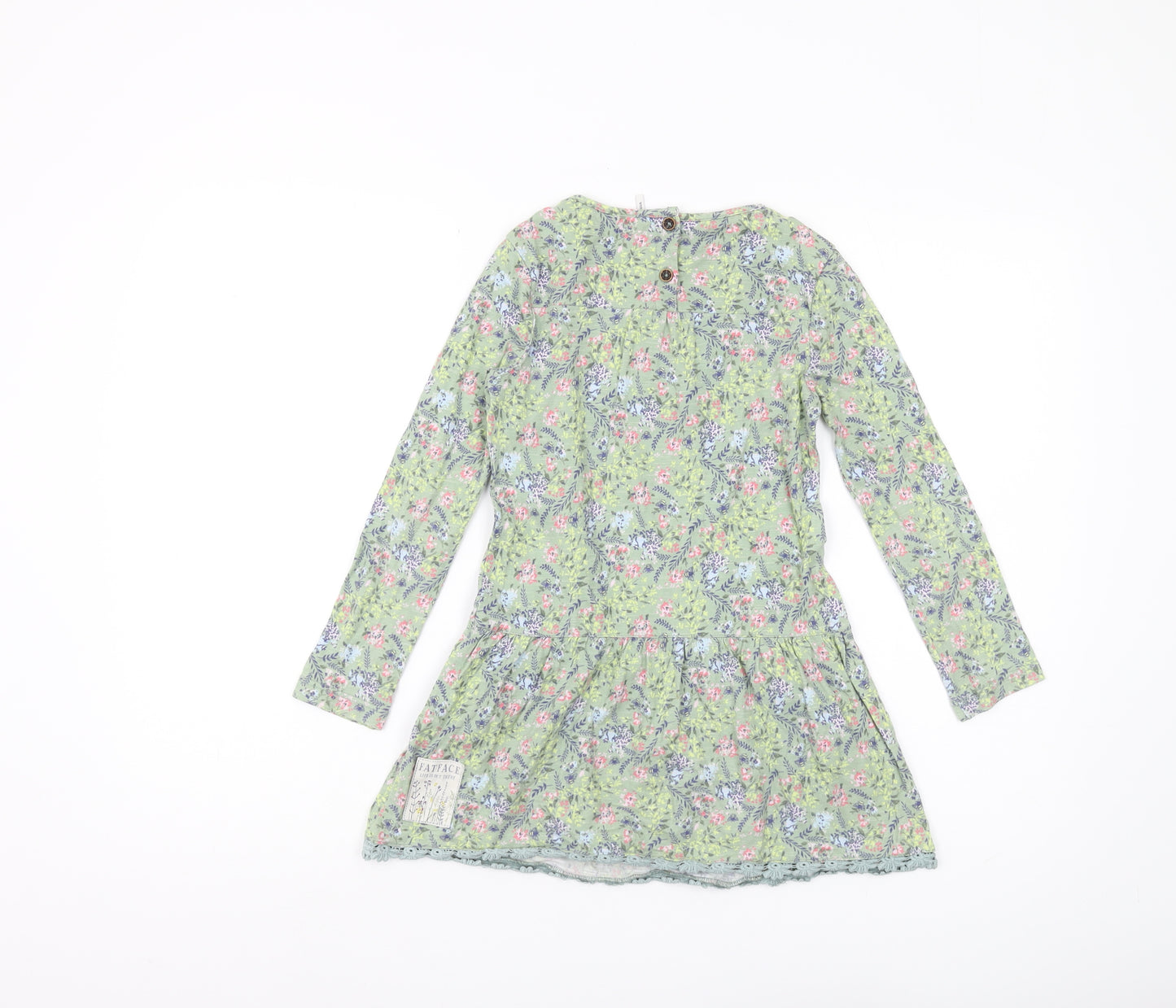 Fat Face Girls Green Floral Cotton Dress 6-7 Years