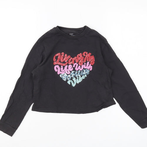 Marks and Spencer Girls Black Graphic T-Shirt, 9 Years