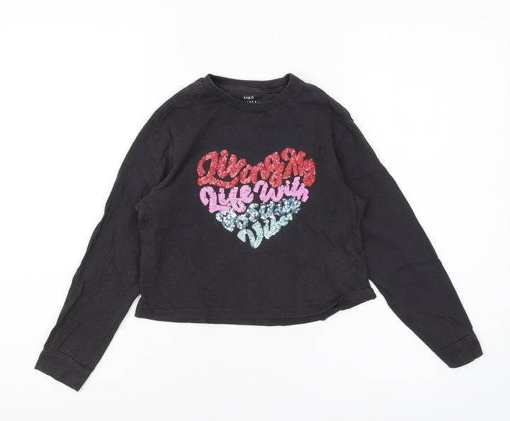 Marks and Spencer Girls Black Graphic T-Shirt, 9 Years