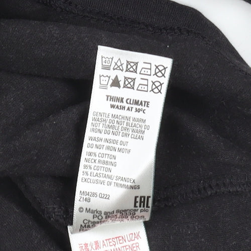 Marks and Spencer Girls Black Graphic T-Shirt, 9 Years