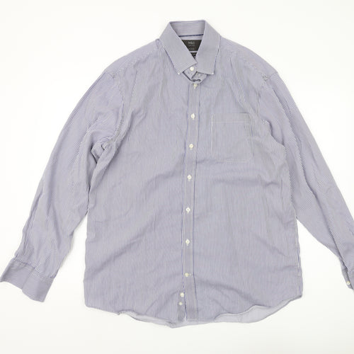 Marks and Spencer Men's Blue Striped Regular Fit Shirt 42
