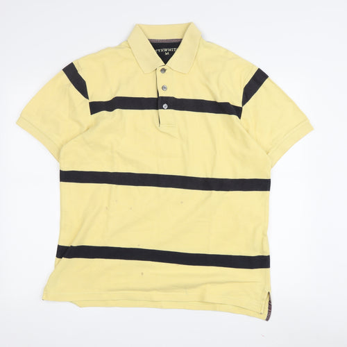 Tyrwhitt Men Yellow Striped Polo Shirt M Casual