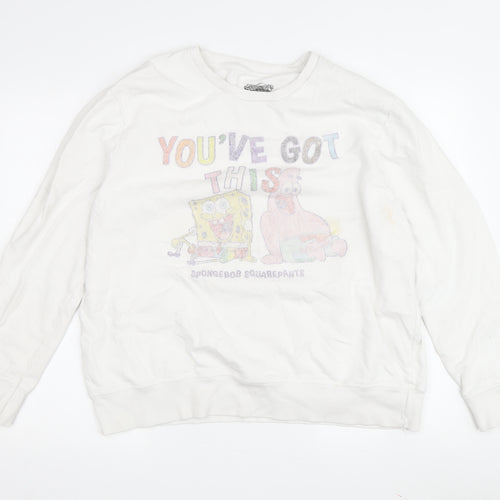 Sponge Bob Square Pants White Pullover Sweatshirt L