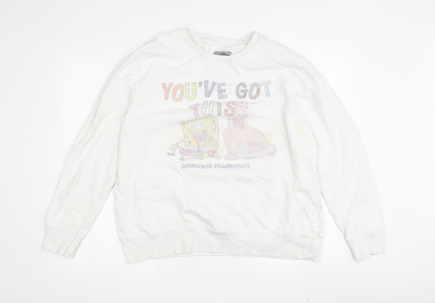 Sponge Bob Square Pants White Pullover Sweatshirt L