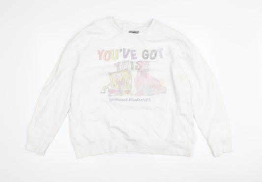 Front view of Sponge Bob Square Pants White Pullover Sweatshirt L