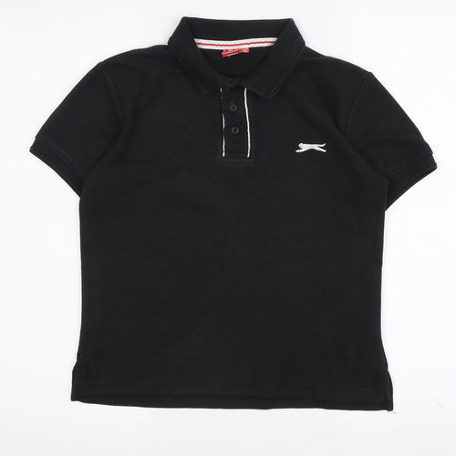 Slazenger Girls Black Polo Shirt, Size 9-10 Years, Logo Accents