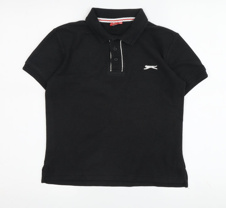 Slazenger Girls Black Polo Shirt, Size 9-10 Years, Logo Accents