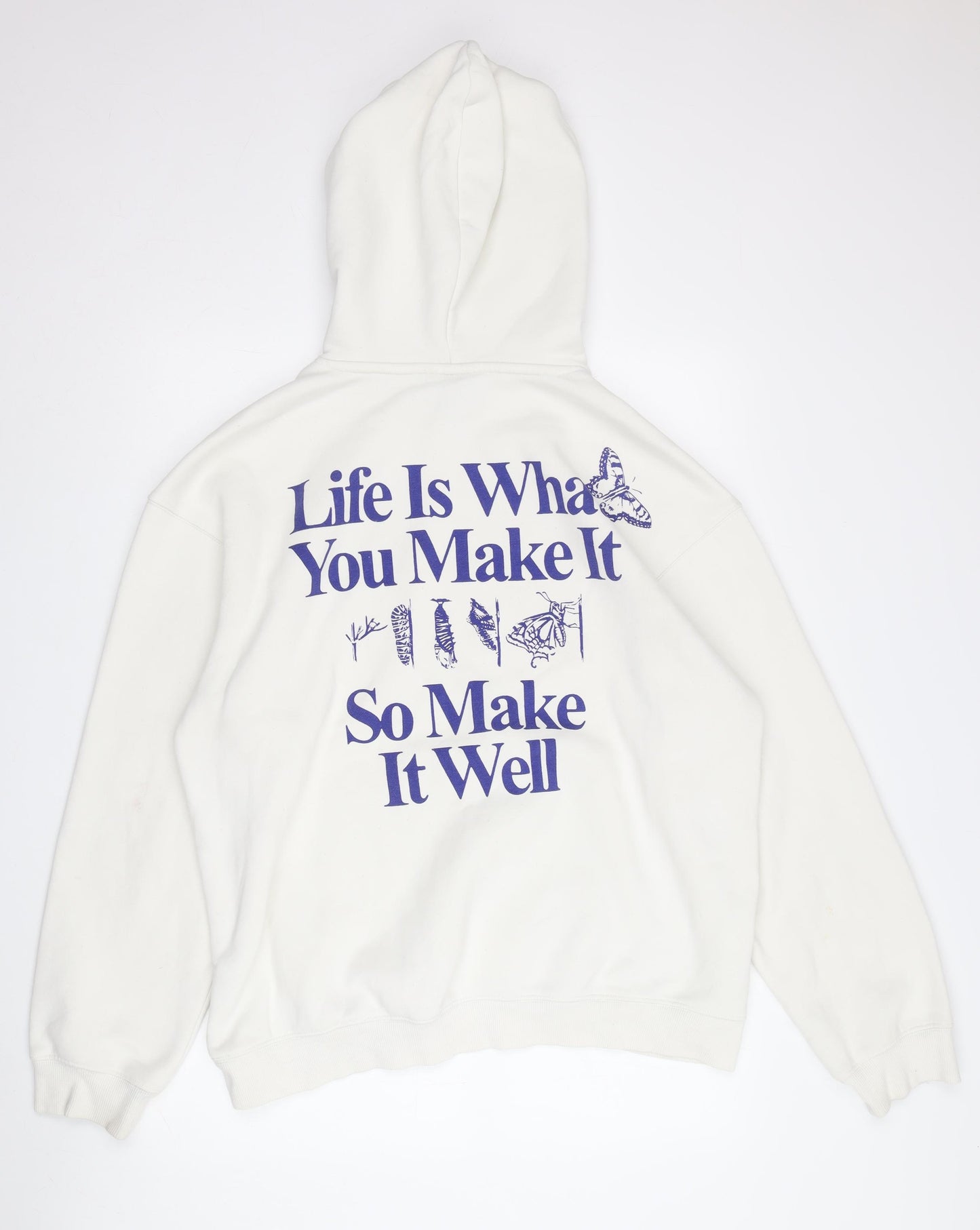 H&M Unisex White Pullover Hoodie, Size M, Relaxed Fit