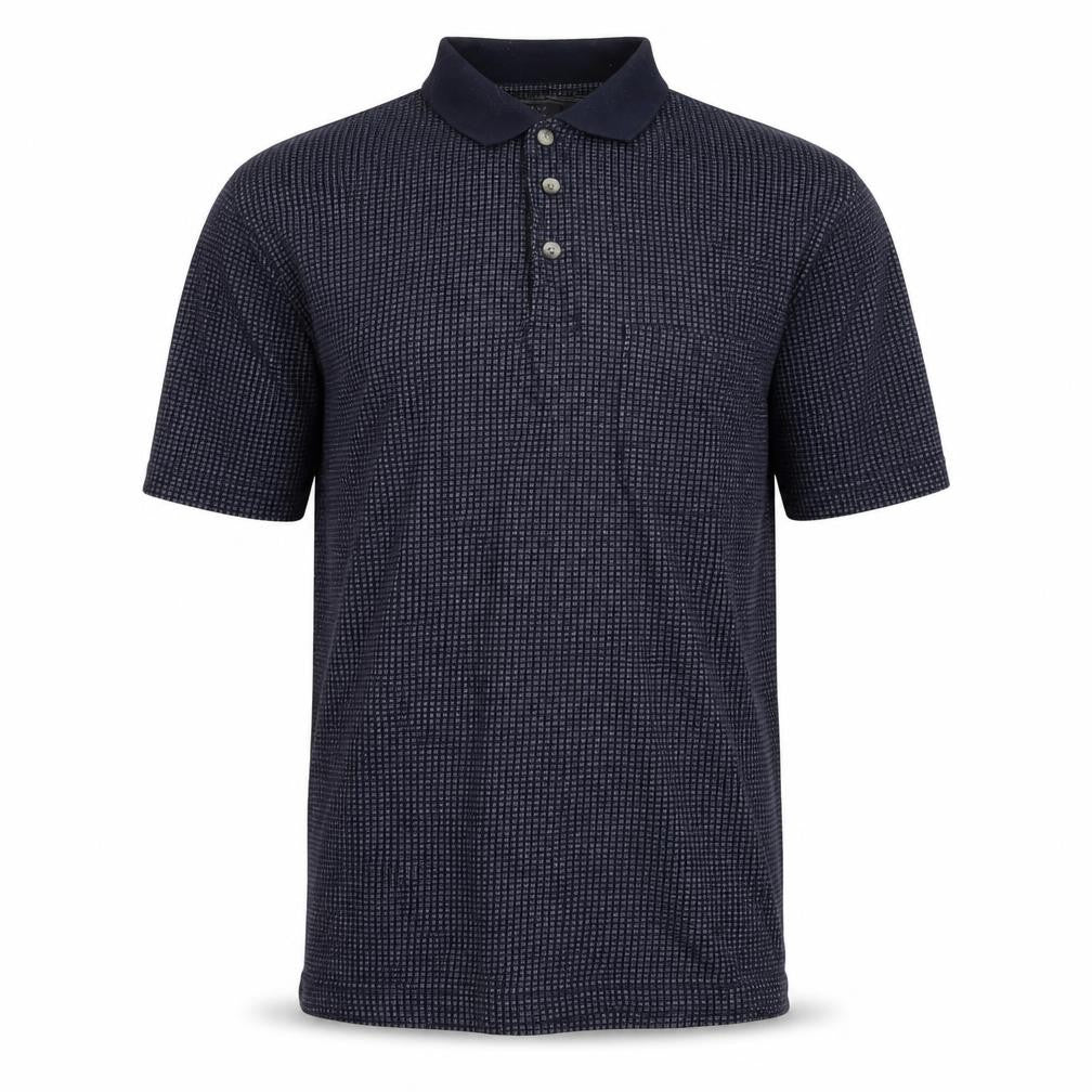 Front view of Armando Men's Black Check Polo Shirt, size S