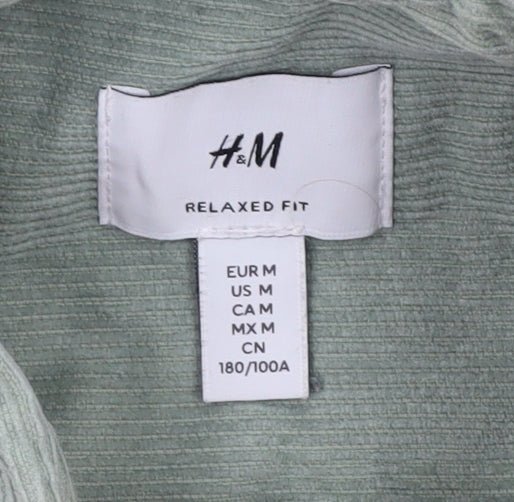 H&M Mens Green Relaxed Fit Corduroy Shirt M