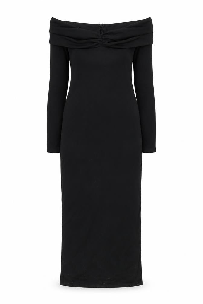 Showpo Women's Black Off Shoulder Bodycon Midi Dress