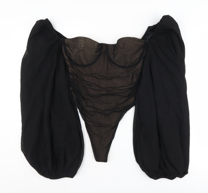 Oh Polly Women's Black Long Sleeve Bodysuit Size 12 UK