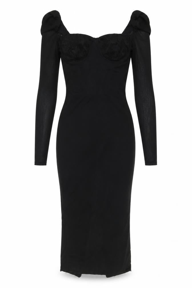 Front view of PRETTYLITTLETHING Women's Black Bodycon Long Dress, size 10