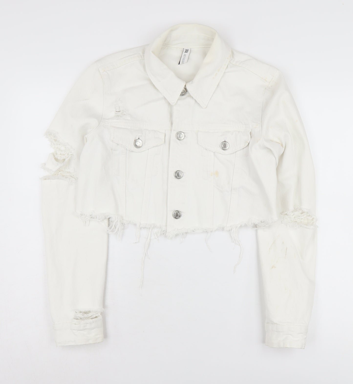 Zara Women's White Cotton Cropped Denim Jacket, S, Casual