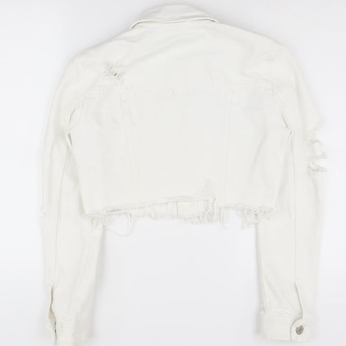 Zara Women's White Cotton Cropped Denim Jacket, S, Casual