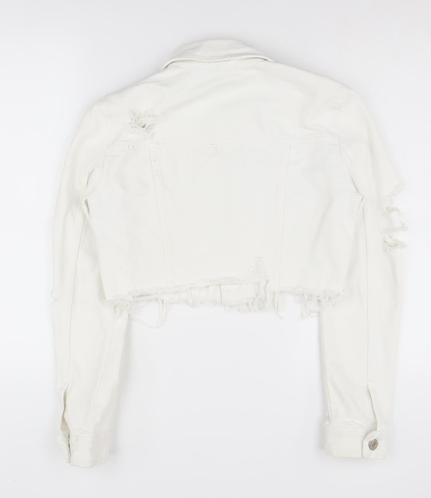 Zara Women's White Cotton Cropped Denim Jacket, S, Casual