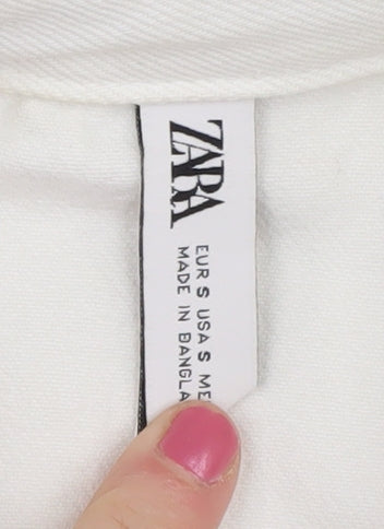 Zara Women's White Cotton Cropped Denim Jacket, S, Casual