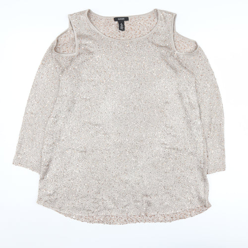 Alfani Women's Beige Cold Shoulder Pullover M