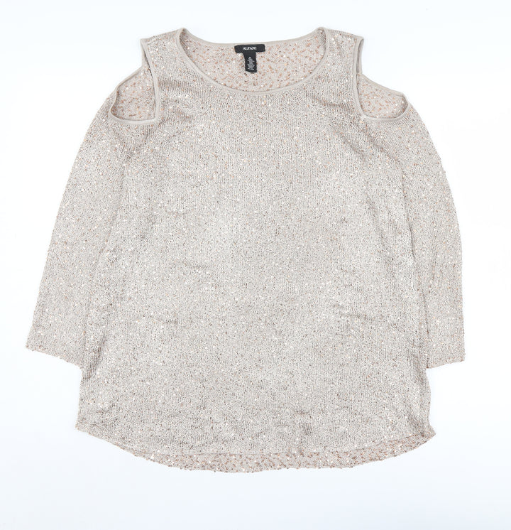 Alfani Women's Beige Cold Shoulder Pullover M