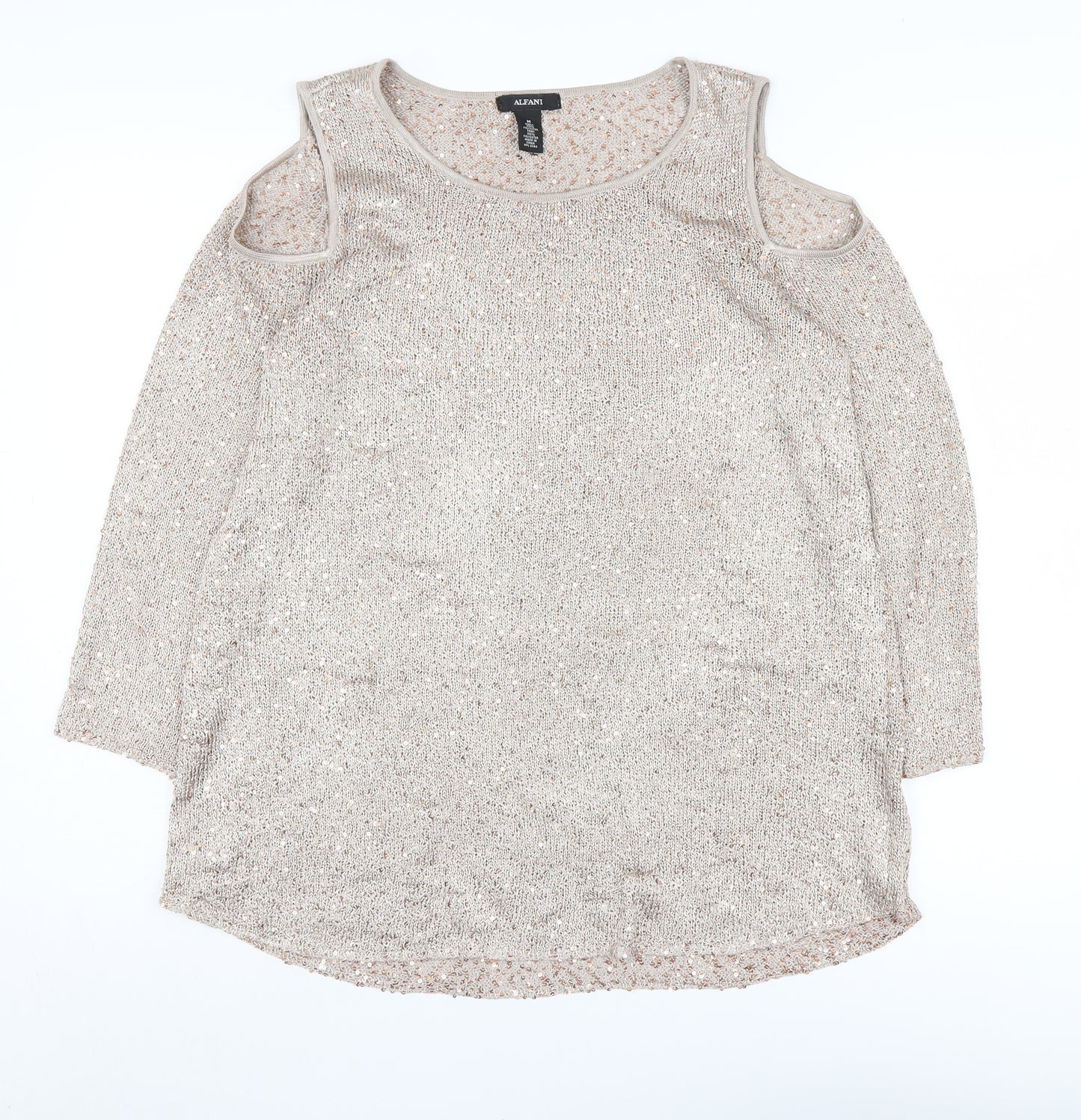 Alfani Women's Beige Cold Shoulder Pullover M