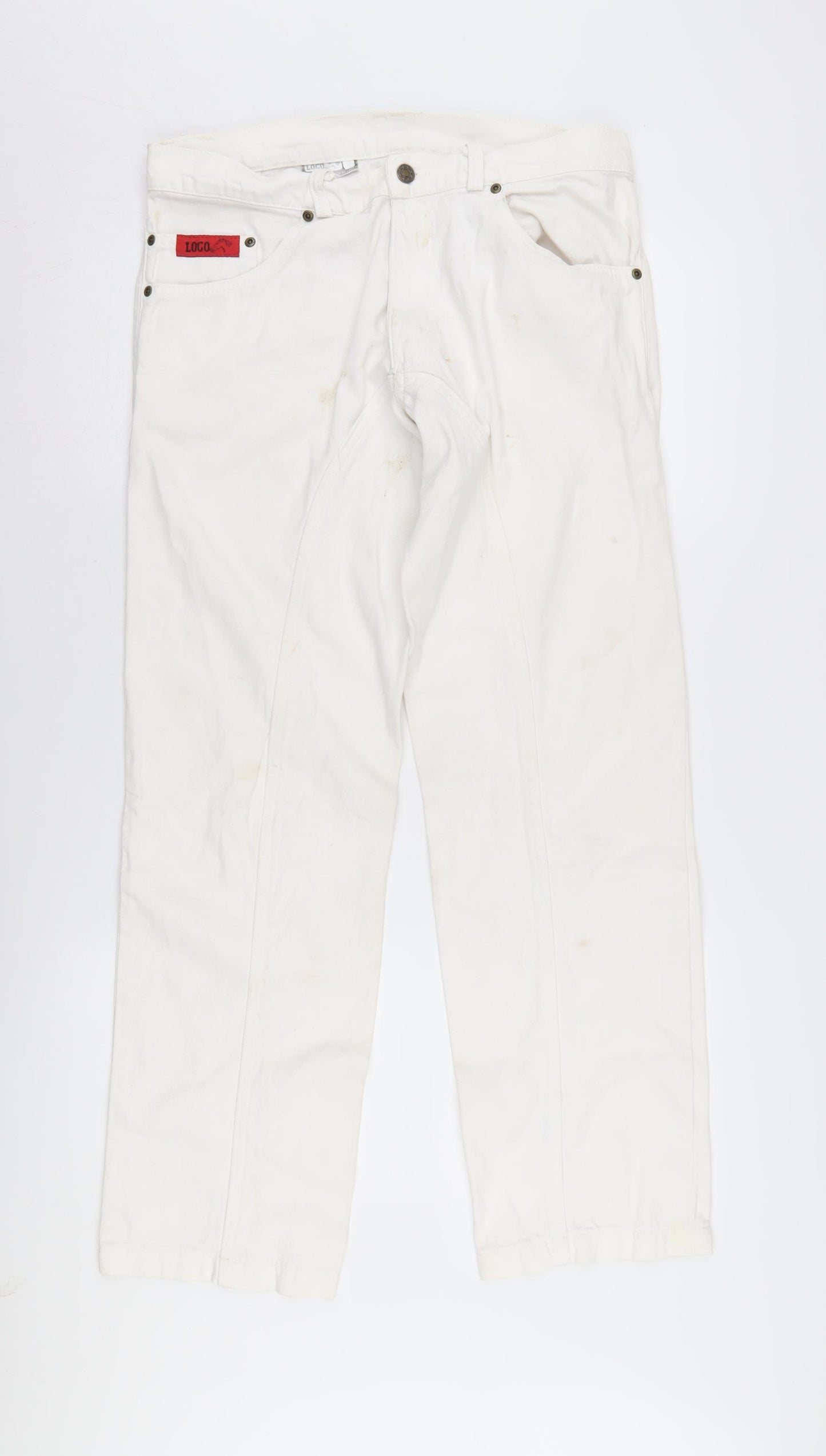 Loco Unisex White Denim Jeans, Size 34 with Logo
