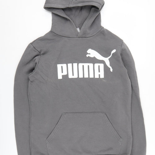 Puma Teens Grey Logo Hoodie, L, Long Sleeve, Cotton Blend