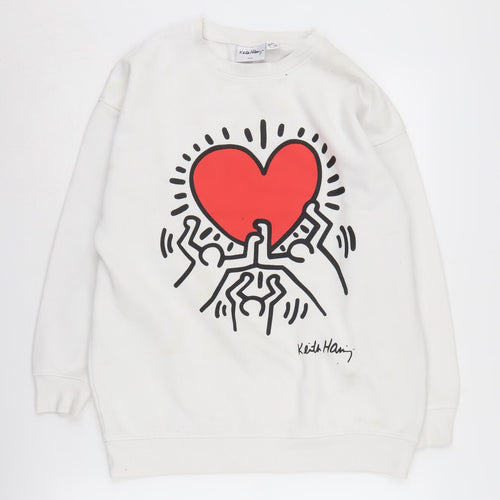 Keith Haring Women's White Graphic Pullover Sweatshirt 2XS